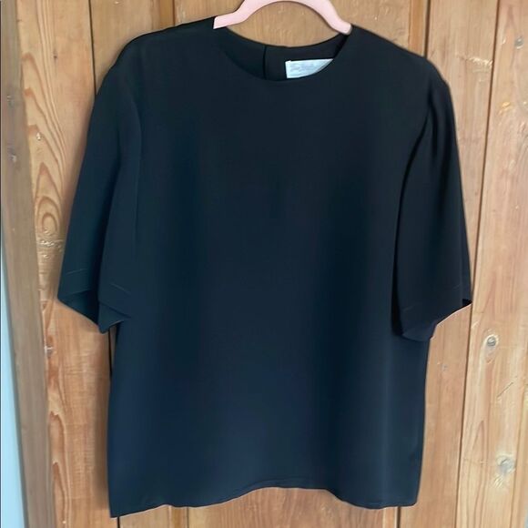 Vintage Burberry Black Silk short sleeve Blouse - Picture 1 of 8